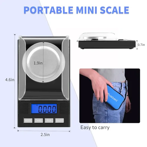 Miniatura 3 de Fuzion Balanza de miligramo 50g/0.001g, balanza portátil de joyería con precisión de 0.001 gramo, balanza de mg, balanza de polvo, balanza de Negro