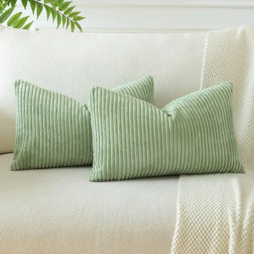 Miniatura 31 de OTOSTAR Paquete de 2 fundas de almohada decorativas de pana suave a rayas, cuadradas, decoración del hogar, fundas de almohada para sofá, cama, sala