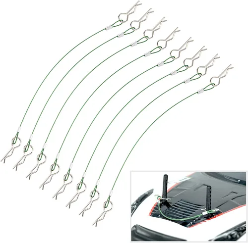 Miniatura 10 de ShareGoo - Paquete de 8 clips de metal en R con cuerda antipérdida de acero para carrocería RC compatible con 1/8 1/10 Traxxas HSP Arrma Axial Negro