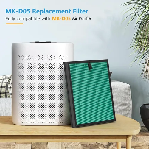 Miniatura 2 de Paquete de 2 filtros de aire MK-D05 de repuesto para purificadores de aire A-EVE MK-D05, filtro HEPA 4 en 1, versión de caspa de mascotas, verde
