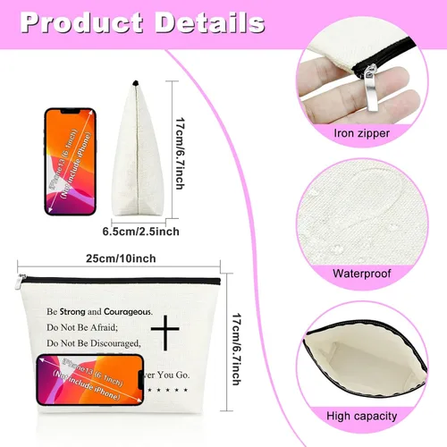 Miniatura 2 de Mxrymvu Regalos cristianos para mujer bolsa de maquillaje, Josué 1:9