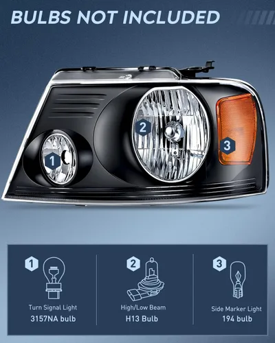 Miniatura 2 de Nilight 2004 2005 2006 2007 2008 F150 Faros, conjunto de faros para 2006 Lincoln Mark LT Negro, kit de repuesto de faros, carcasa negra, reflector