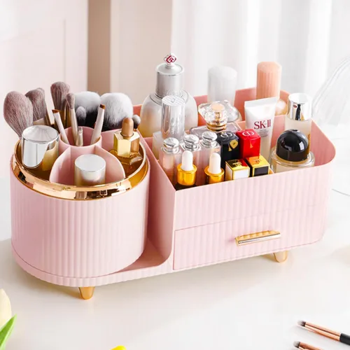 Miniatura 5 de COMFYROOM Organizador de maquillaje para tocador con soporte para brochas, organizador de maquillaje cosmético de 3 capas, organizador de maquillaje