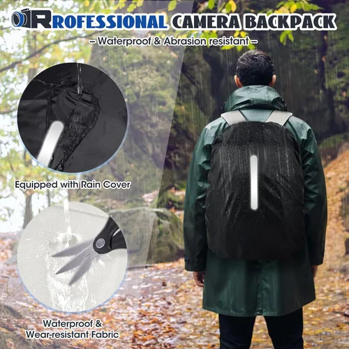 Miniatura 8 de Mochila para cámara Mochila para fotógrafos DSLR SLR Cámaras sin espejo con funda impermeable para la lluvia y compartimento para laptop, se ajusta