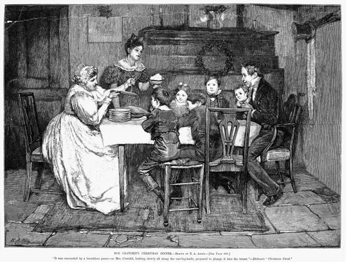 Dickens Christmas Carol 1843 Bob CratchitS Cena de Navidad Grabado Después de Edwin Austin Abbey For Charles Dickens A Christmas Carol C1880 Póster