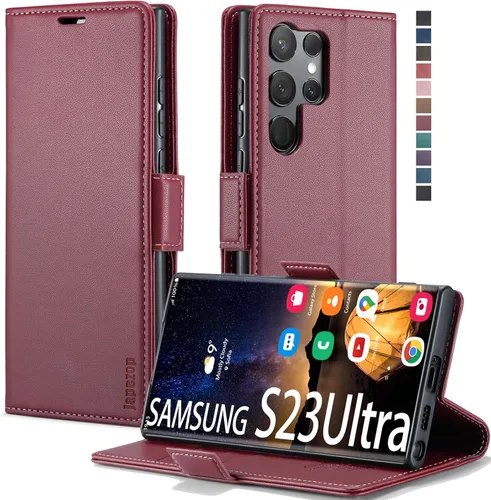 Miniatura 20 de Funda para Samsung Galaxy S23 5G, funda tipo cartera para Samsung Galaxy S23 5G con bloqueo RFID, tarjetero y función atril magnético, funda