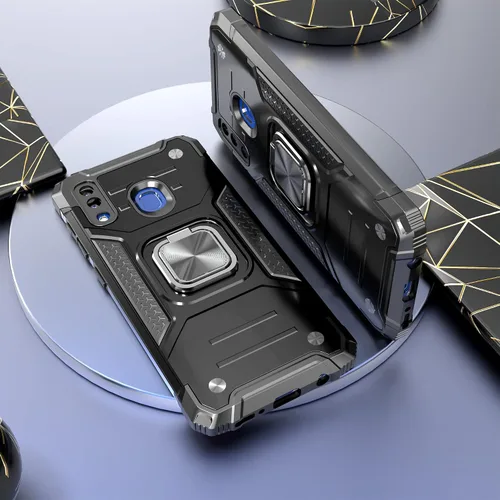 Miniatura 2 de Funda para Galaxy A20 con protector de pantalla, a prueba de golpes, a prueba de caídas, ajuste delgado, con soporte de automóvil, cubierta Negro