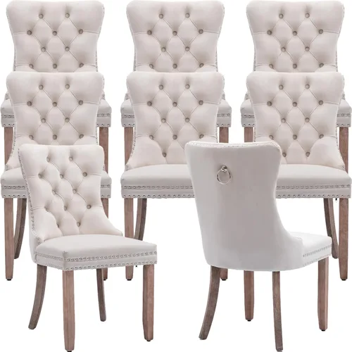 Miniatura 8 de Velvet Dining Chairs Set of 2, Tufted High Chairs with Nailhead Trim, Pull Ring, Black Solid Wood Legs, Elegant Upholstered Accent Chairs for Dining