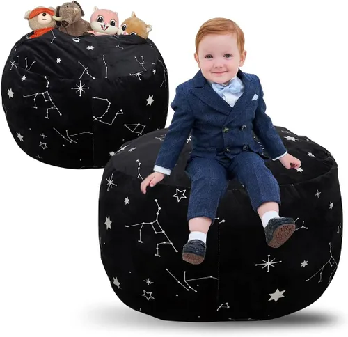 DODO NICI Funda para silla puff (sin frijoles) para niños y adolescentes, apertura de cremallera, terciopelo suave, XL (34 pulgadas, negro)