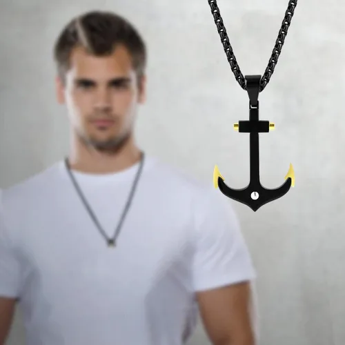 Miniatura 7 de Buve Collar con colgante de ancla negra, colgante náutico para hombres con puntas doradas y collar pirata de cadena Rolo de 26 pulgadas, hecho
