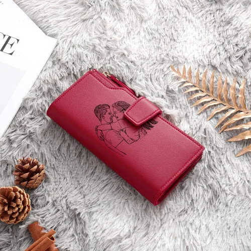 Miniatura 25 de Loveje - Billeteras personalizadas para mujer, de piel sintética, con grabadas fotográficas, triple pliegue, tarjeta de crédito, cartera larga