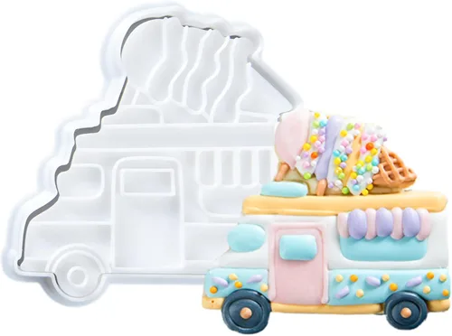 Miniatura 16 de Cortadores de galletas de helado con sello 3D PLA para decoración de pasteles de cocina, carrito, formas de paletas para niños, 3.5 pulgadas, sellos