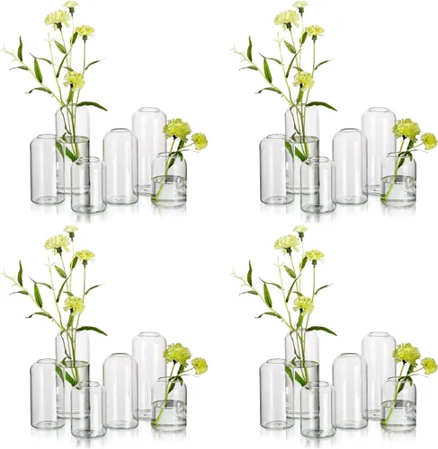 Miniatura 12 de Jarrones de botones de vidrio para flores - Hewory Juego de 3 jarrones pequeños modernos de vidrio soplado para centros de mesa, mini jarrones