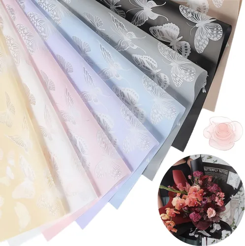 Maomoto 40 hojas de papel de regalo de flores con mariposas, papel de regalo floral mate, translúcido, impermeable, hojas de papel de regalo de