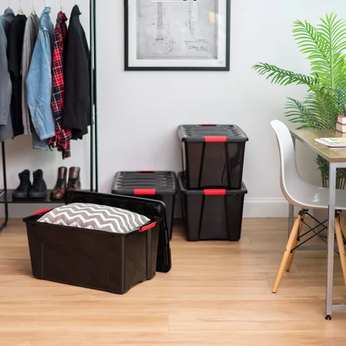 Miniatura 4 de IRIS USA - Contenedores de almacenamiento de plástico apilables de 72 cuartos de galón con tapas, paquete de 4, sin BPA, fabricados en Estados Negro
