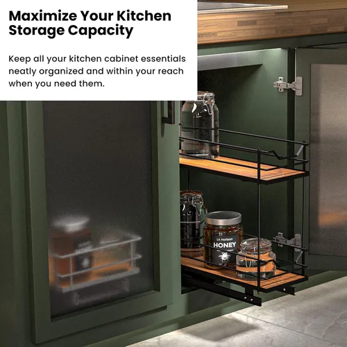 Miniatura 5 de Home Zone Living Organizador de armario de cocina extraíble con 2 niveles de almacenamiento para un fácil acceso, 7.5 pulgadas de ancho x 20 Negro