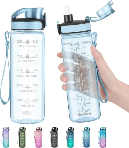 Miniatura 16 de Enerbone Botella de Agua, A Prueba de Fugas Sin BPA y Tóxicos, Botella de Agua Motivacional con Horarios para Beber y Pajita, Botella de Agua