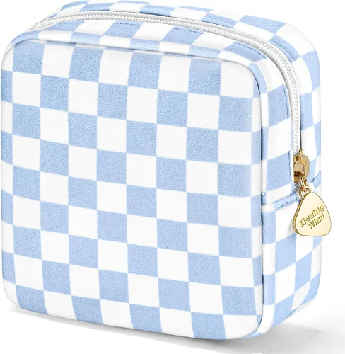 Miniatura 15 de Bolsa de maquillaje pequeña de 5.1 x 5.1 pulgadas para monedero, material flocado, mini bolsa de maquillaje de viaje con dos bolsillos internos