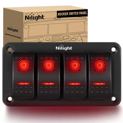 Miniatura 24 de Nilight Panel de interruptor basculante de 2 posiciones, 12V 24V DC, interruptores rojos, aluminio, 5 pines, ON OFF, precableado, impermeable
