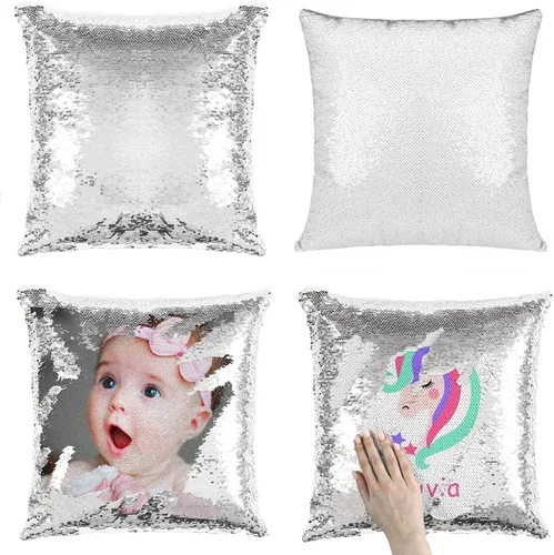 Miniatura 12 de JYFLZQ - Fundas de almohada de lentejuelas sublimadas en blanco 40.6 x 40.6 cm - Juego de 2 fundas reversibles con lentejuelas para almohadas
