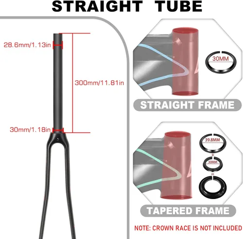 Miniatura 5 de BUCKLOS 1.126 in 700C Full Carbon Fiber Road Bike Rigid Fork, C-Type Clamp Brake, 1-1/8 Tubo recto sin rosca Superlight 3K T800 Bicicleta Frente