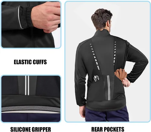 Miniatura 4 de BALEAF Chaqueta de invierno para hombre, para ciclismo, correr, resistente al viento, para ciclismo, ciclismo, clima frío, bolsillos cálidos