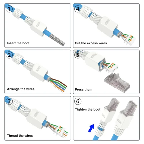 Miniatura 7 de VCELINK Conector RJ45 sin herramientas, enchufe de terminación de campo CAT6, enchufe modular chapado en oro, conector UTP CAT6 sin herramientas