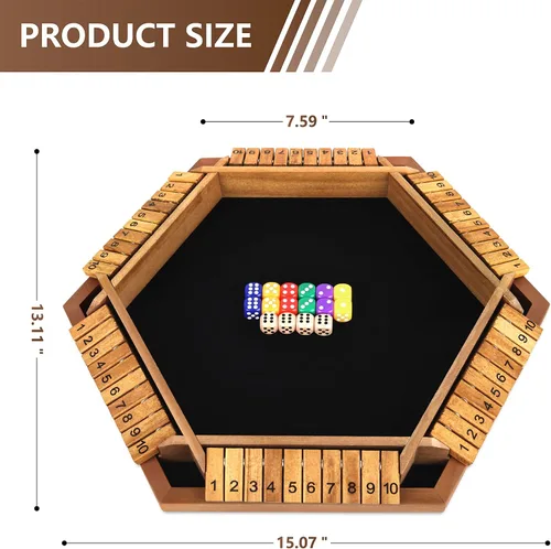 Miniatura 2 de Nicecho Juego de dados Shut The Box para 2 a 6 jugadores, mesa de madera con 16 dados, juegos clásicos de mesa para niños y adultos, familia, aula