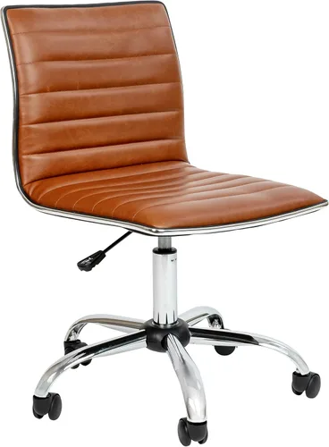 Flash Furniture - Silla de oficina, vinilo marrón, estructura cromada, sin reposabrazos, asiento y respaldo acanalados, diseño de respaldo bajo