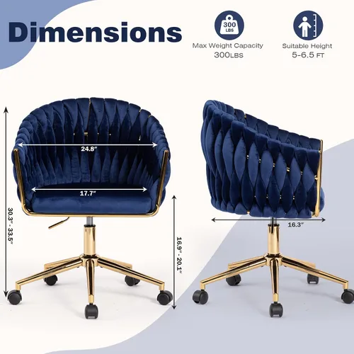 Miniatura 2 de Silla de Oficina de Terciopelo con Respaldo, Sillas de Tocador con Ruedas, Silla de Escritorio de Oficina en Casa de Terciopelo Giratoria 360°, Azul