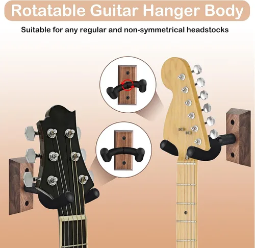 Miniatura 3 de DOMMI Soporte de pared para guitarra 4 unidades, Soporte de guitarra con gancho giratorio suave para guitarras de todos los tamaños, Soporte