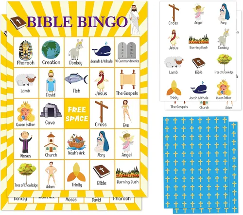 Bible Bingo Card Game, Christian Sunday Church Game Party Supplies, Favores, Decoraciones, Regalos - 24 Jugadores Bingo Game Bible001