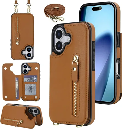 Miniatura 52 de Funda cruzada para teléfono iPhone 13 Pro Max de cuero con tarjetero, funda protectora extraíble, correa de cuero ajustable con botón, compatible