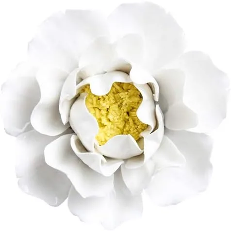 Insiswiner Flores decorativas de cerámica 3D para colgar en la pared para el hogar, peonía blanca y amarilla, 3.54 pulgadas