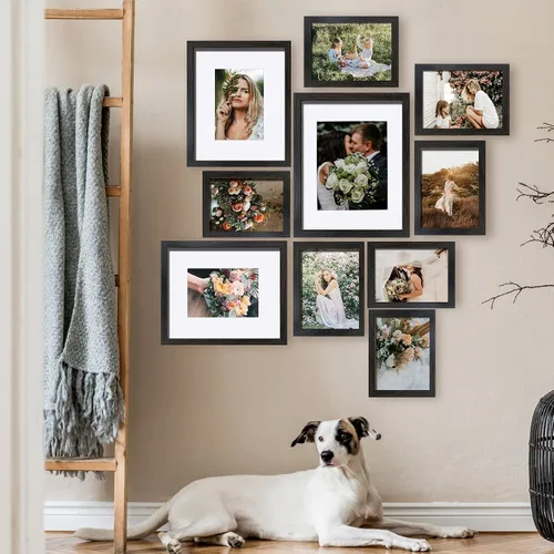 Miniatura 5 de SESEAT Marcos de Fotos Collage, Juego de Marcos de Pared para Galería con Marcos de 11x14, 8x10, 5x7, 4x6 en Acabado de Madera de Grano Negro, Juego
