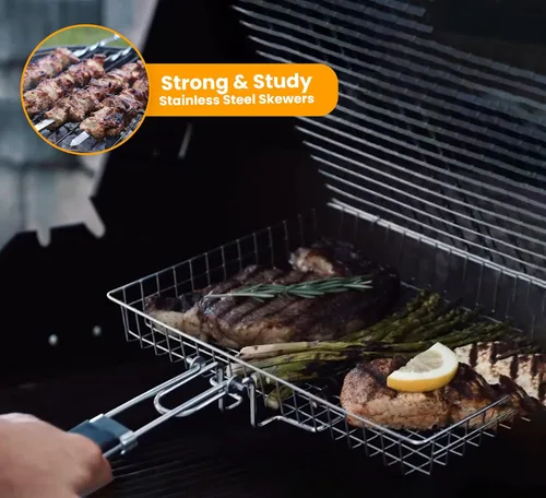 Miniatura 4 de UPGRILLZ Cestas de Parrilla para Pescado para Parrilla al Aire Libre de Verduras, Rejilla para Asar Pescado para Parrilla, Cesta de Parrilla BBQ