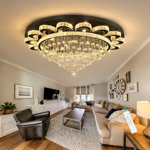 Miniatura 11 de HAIXIANG Candelabro moderno para sala de estar, lámpara de techo, lámpara de techo con control remoto, luces regulables, 32 pulgadas, luz de cristal