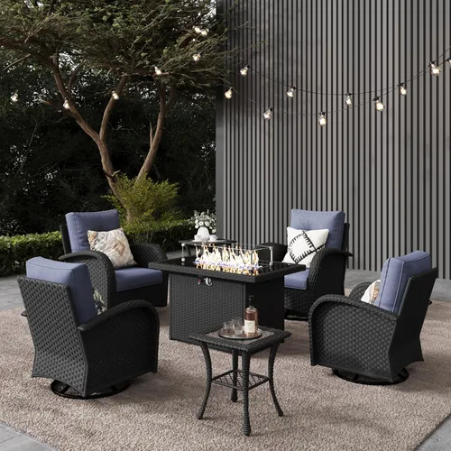 Miniatura 38 de LayinSun - Juego de 10 piezas de muebles seccionales de patio para el aire libre con mesa para fogata, juegos de sillas giratorias reclinables