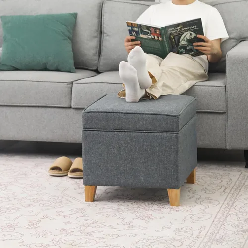 Miniatura 11 de Adeco Otomán Cubo de Piel Sintética Blanca de 18 Pulgadas de Alto con Almacenamiento, Taburetes Reposapiés de Silla de Terciopelo en Relieve 3D