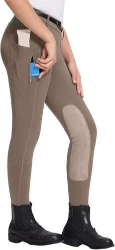 Miniatura 63 de baleaf Pantalones de equitación para niñas, pantalones ecuestres para niños, con parche en la rodilla, bolsillo con cremallera