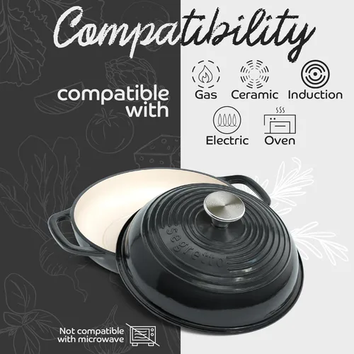 Miniatura 4 de Molde para pan de hierro fundido esmaltado con tapa, 11" Nero (Negro) Horno para pan de hierro fundido para masa madre, Horno holandés para pan