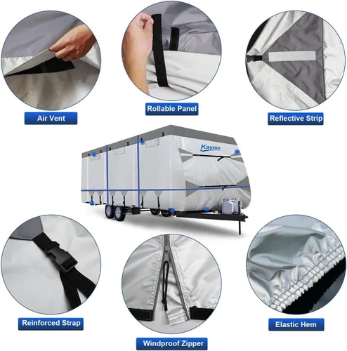 Miniatura 3 de Kayme Funda de Oxford 300D para cámper, impermeable, protección contra rayos ultravioleta, puerta con cremallera, correas protectoras del viento, 4