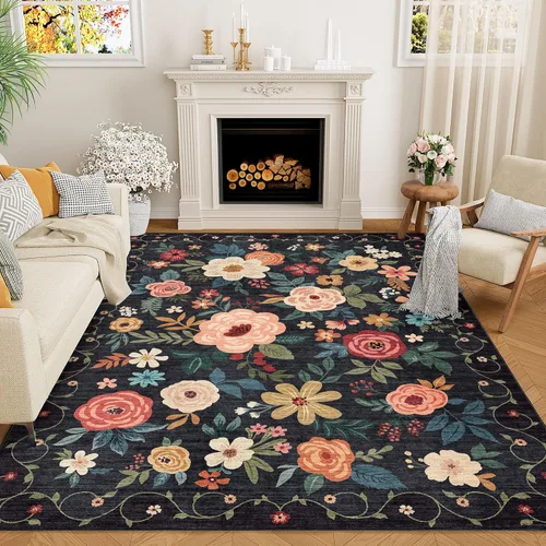 Miniatura 153 de DUKINO Alfombra de área de 6 x 9 pies, alfombra floral para sala de estar, ligera, antideslizante, lavable, alfombra de interior de pelo bajo