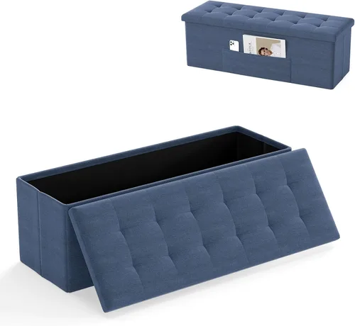 Giantex Banco otomano de almacenamiento, 43 pulgadas de largo, plegable, con bolsillo lateral, divisor, banco acolchado para zapatos para sala de