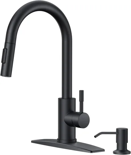 Miniatura 14 de FORIOUS Grifo de cocina con rociador desplegable, níquel cepillado, arco alto, moderno, clásico, grifo de fregadero de acero inoxidable con placa