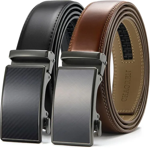 CHAOREN Cinturones de trinquete para hombre, paquete de 2, elegantes cinturones de cuero en juego de regalo de 1.378 in