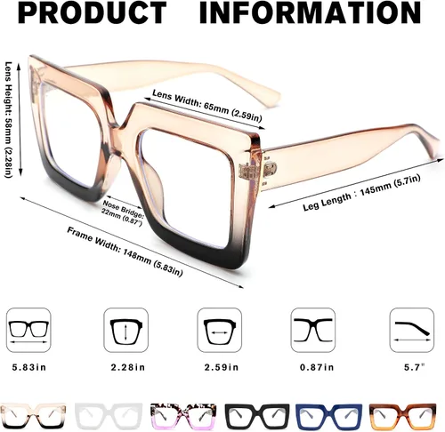 Miniatura 30 de Pro Acme Gafas de bloqueo de luz azul, marcos cuadrados grandes, anteojos falsos para mujer