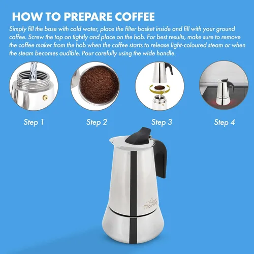 Miniatura 4 de Any Morning Cafetera espresso para estufa, cafetera cubana, cafetera de acero inoxidable con parte superior de la estufa y cafetera moka, cafetera