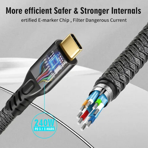 Miniatura 7 de Cable USB C 3.2 Gen 2X2 20Gbps, tipo C 4K a 60Hz UHD Video 5A/240W PD3.1 Carga rápida con E-Marker Compatible con Thunderbolt 3/4 MacBook Pro