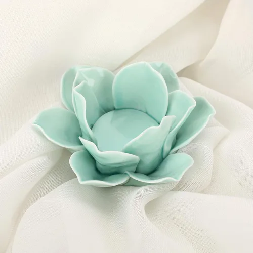 Miniatura 2 de OwnMy Portavelas de cerámica verde de flor de loto de 4.5 pulgadas para velas de té, portavelas de pétalo de loto para velas de té, soporte de vela